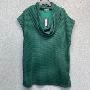 Bryn Walker Pike‎ Poncho Womens Small Green Houndstooth Cowl Neck Bamboo Fleece